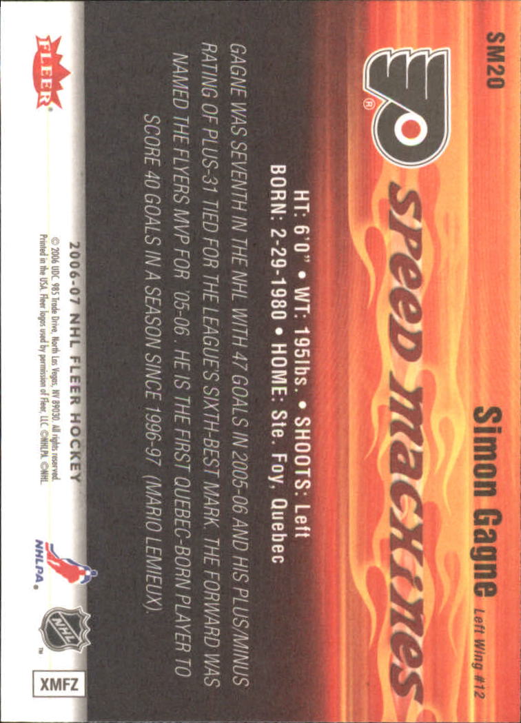 2006-07 Fleer Speed Machines #SM20 Simon Gagne back image