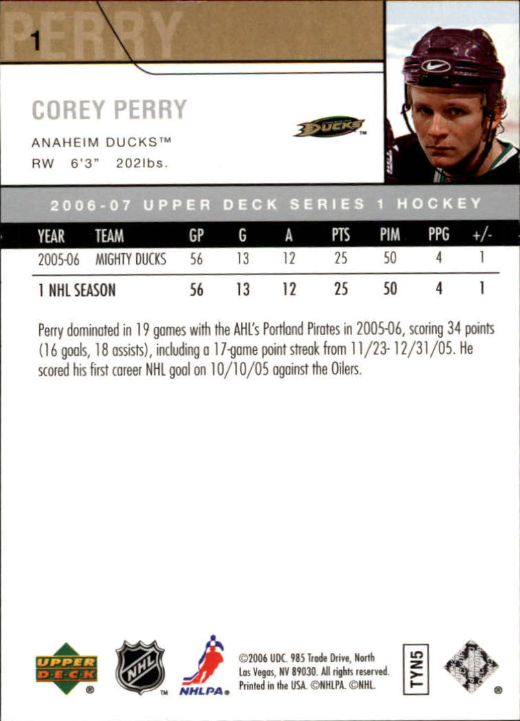 2006-07 Upper Deck #1 Corey Perry back image