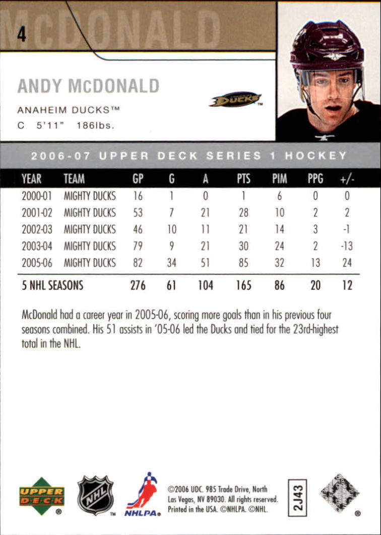 2006-07 Upper Deck #4 Andy McDonald back image