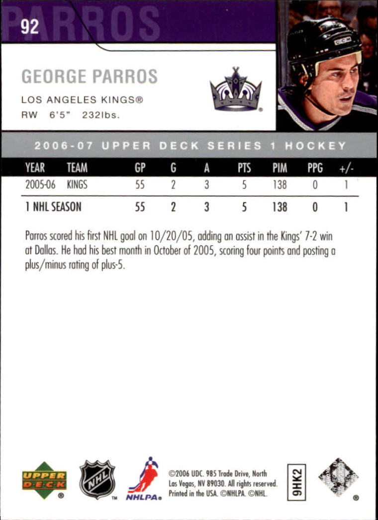2006-07 Upper Deck #92 George Parros back image