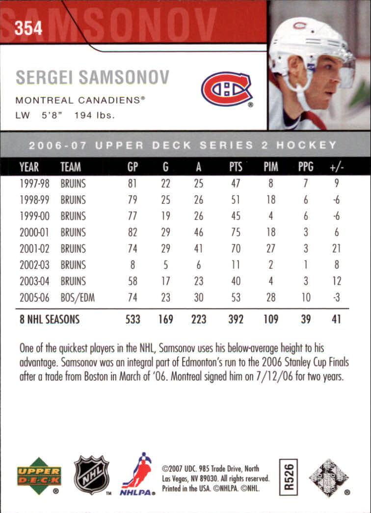 2006-07 Upper Deck #354 Sergei Samsonov back image