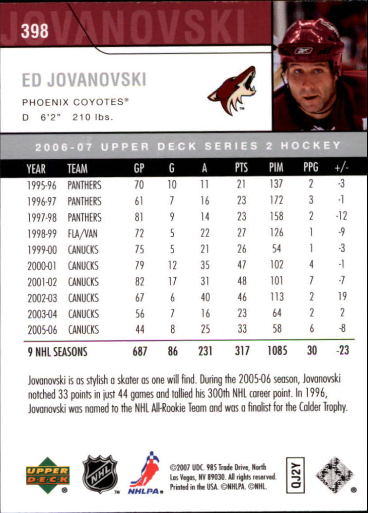 2006-07 Upper Deck #398 Ed Jovanovski back image