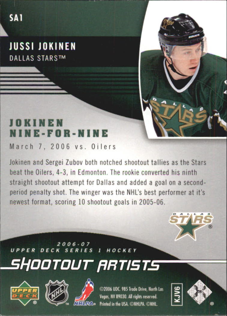 2006-07 Upper Deck Shootout Artists #SA1 Jussi Jokinen back image
