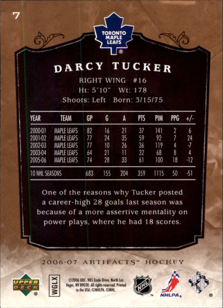 2006-07 Artifacts #7 Darcy Tucker back image