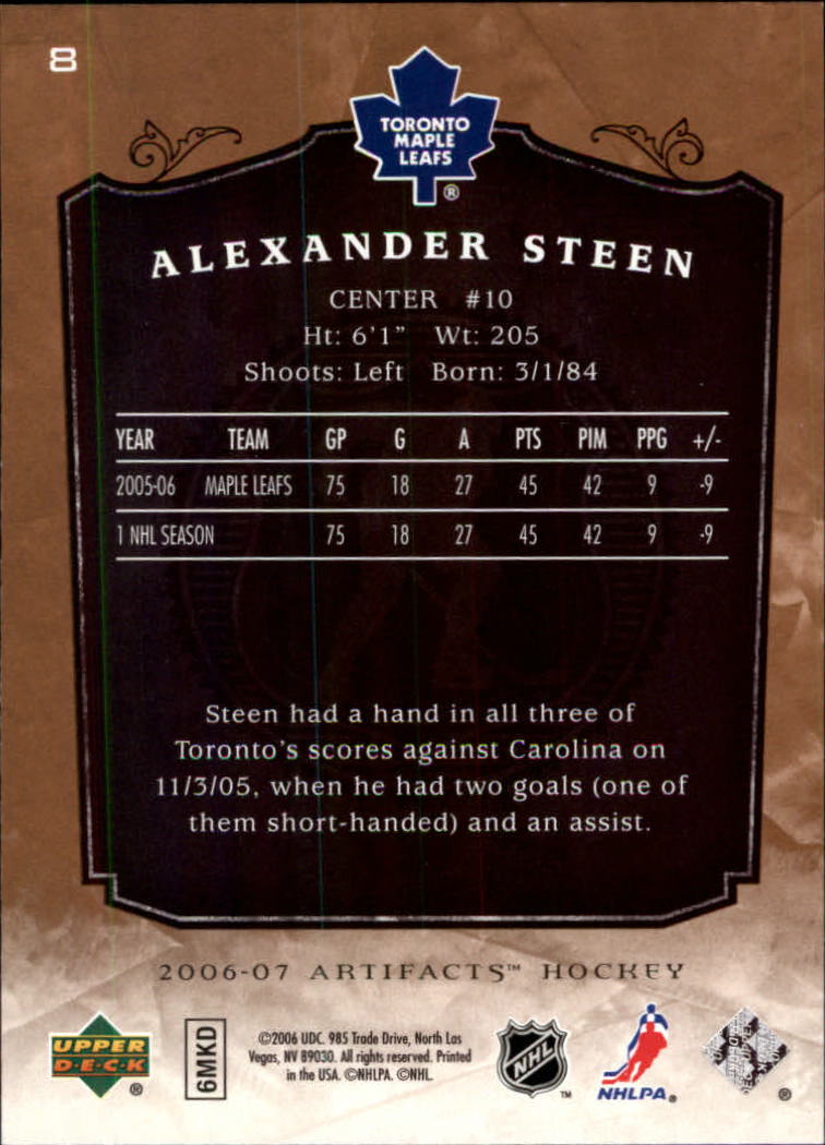 2006-07 Artifacts #8 Alexander Steen back image