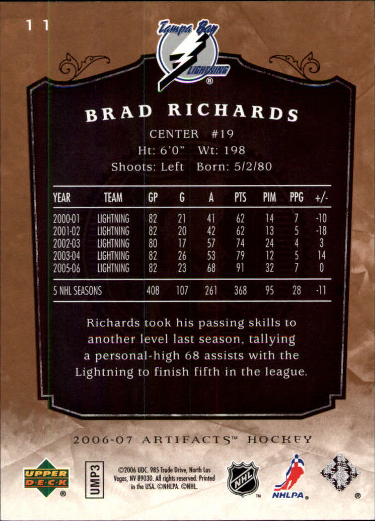 2006-07 Artifacts #11 Brad Richards back image