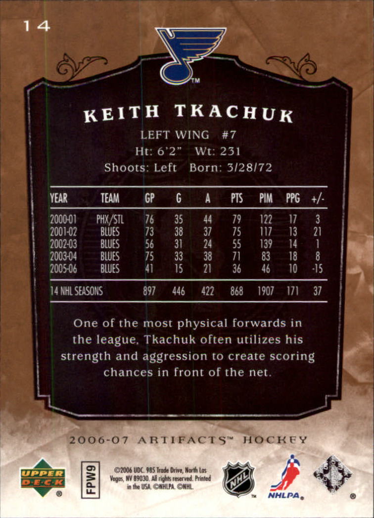 2006-07 Artifacts #14 Keith Tkachuk back image