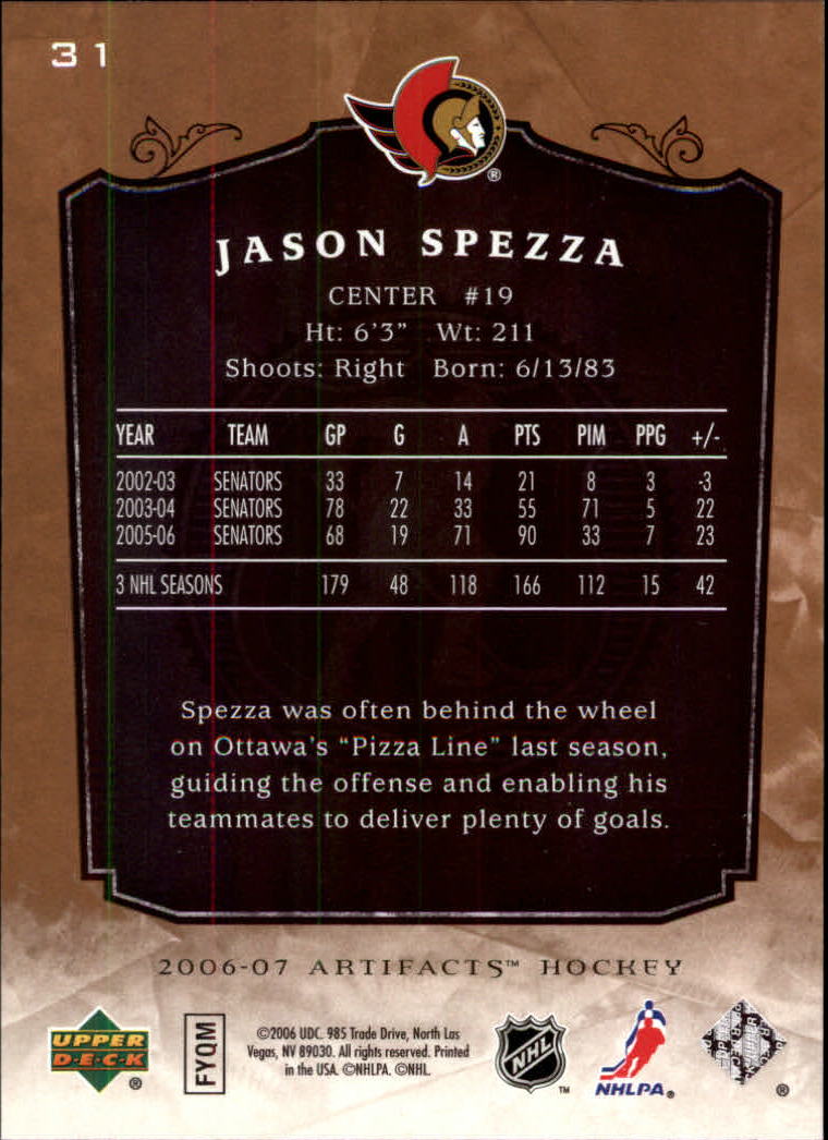 2006-07 Artifacts #31 Jason Spezza back image