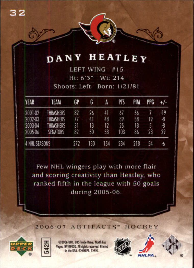 2006-07 Artifacts #32 Dany Heatley back image