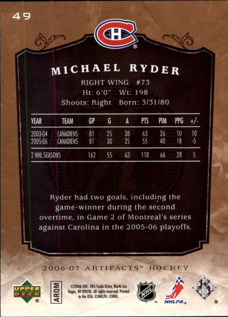 2006-07 Artifacts #49 Michael Ryder back image