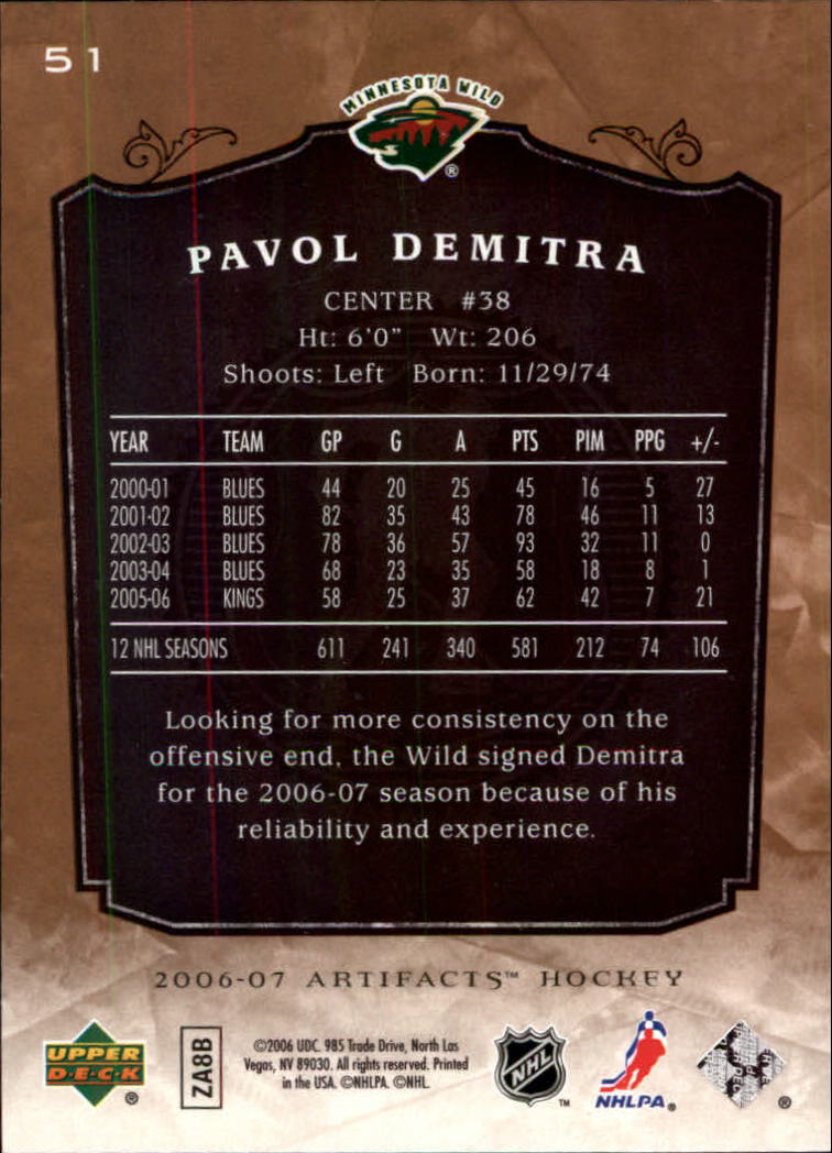 2006-07 Artifacts #51 Pavol Demitra back image