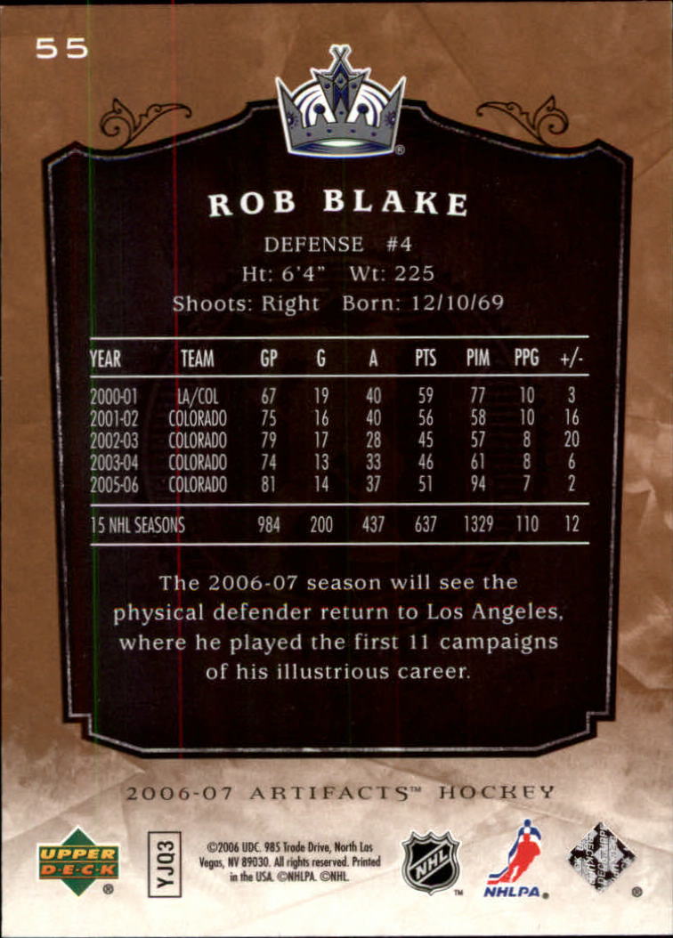 2006-07 Artifacts #55 Rob Blake back image