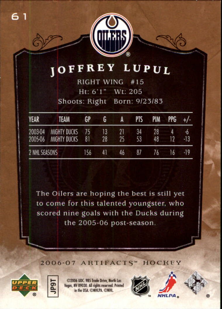 2006-07 Artifacts #61 Joffrey Lupul back image