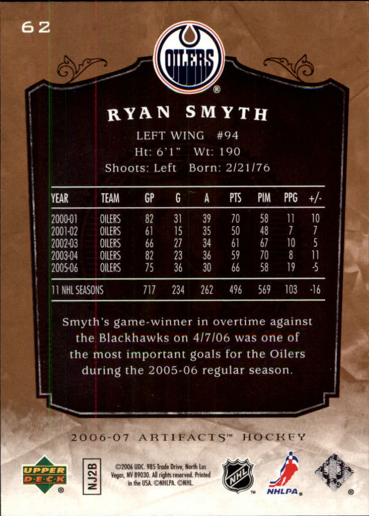 2006-07 Artifacts #62 Ryan Smyth back image