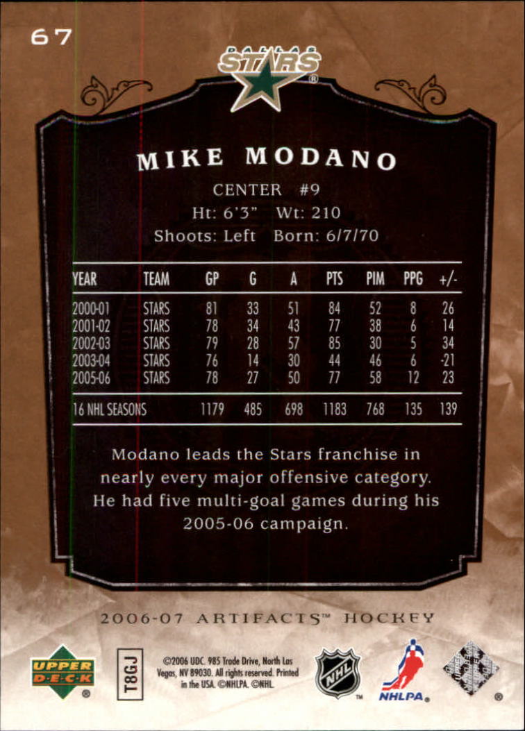 2006-07 Artifacts #67 Mike Modano back image
