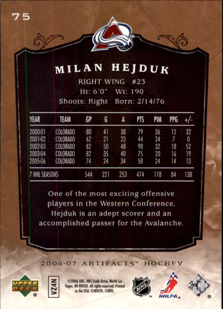 2006-07 Artifacts #75 Milan Hejduk back image