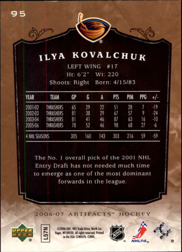 2006-07 Artifacts #95 Ilya Kovalchuk back image