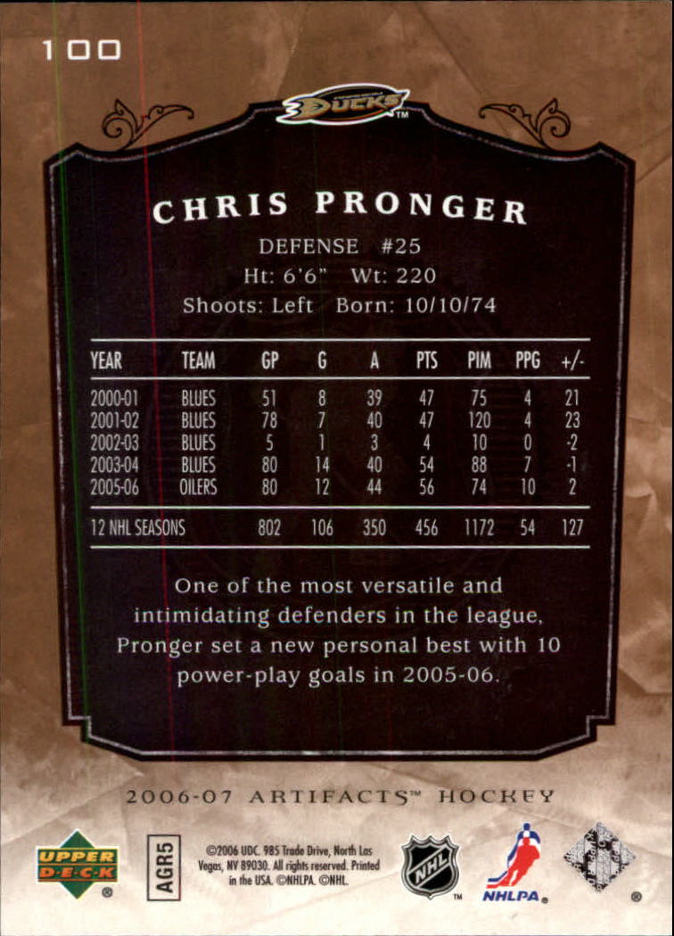 2006-07 Artifacts #100 Chris Pronger back image