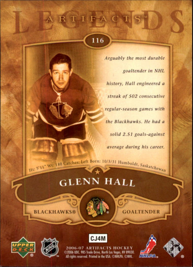 2006-07 Artifacts #116 Glenn Hall LEG back image