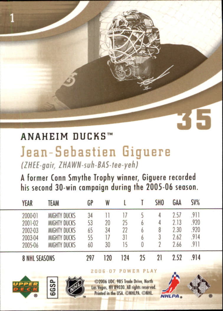 2006-07 Upper Deck Power Play #1 Jean-Sebastien Giguere back image