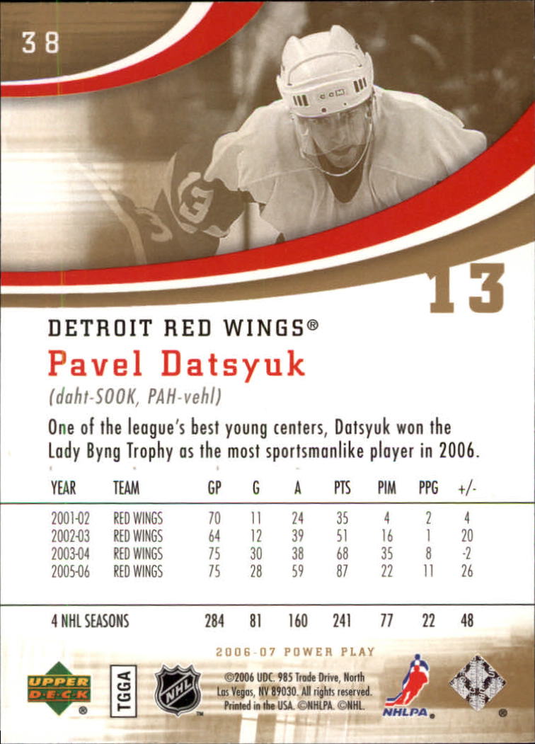 2006-07 Upper Deck Power Play #38 Pavel Datsyuk back image