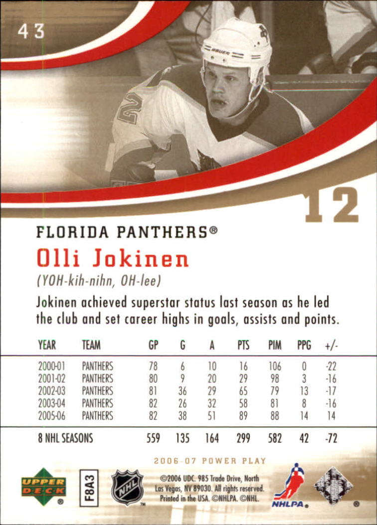 2006-07 Upper Deck Power Play #43 Olli Jokinen back image