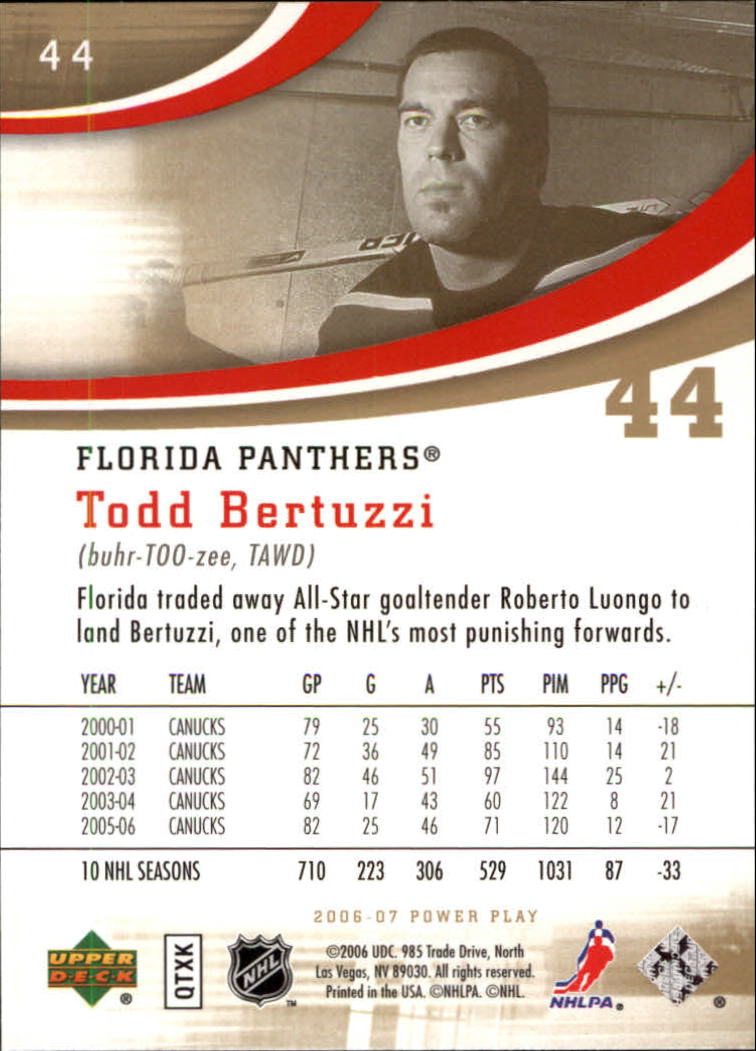 2006-07 Upper Deck Power Play #44 Todd Bertuzzi back image