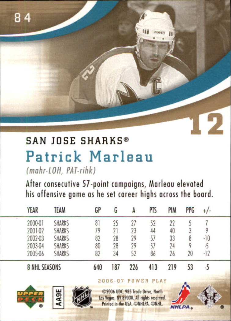 2006-07 Upper Deck Power Play #84 Patrick Marleau back image