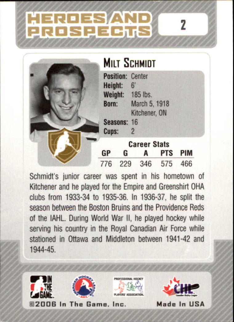 2006-07 ITG Heroes and Prospects #2 Milt Schmidt back image
