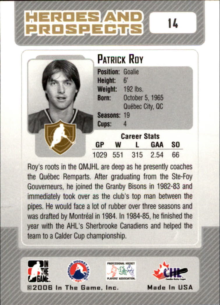 2006-07 ITG Heroes and Prospects #14 Patrick Roy back image