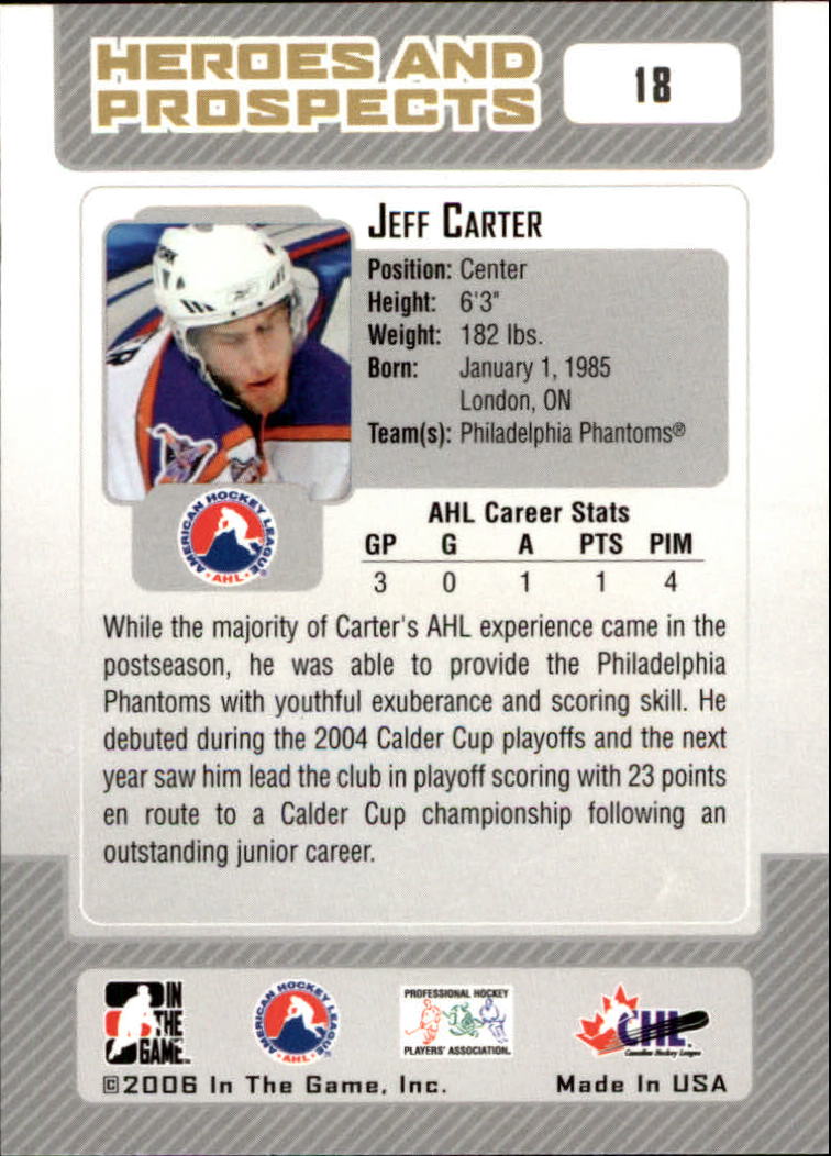 2006-07 ITG Heroes and Prospects #18 Jeff Carter back image
