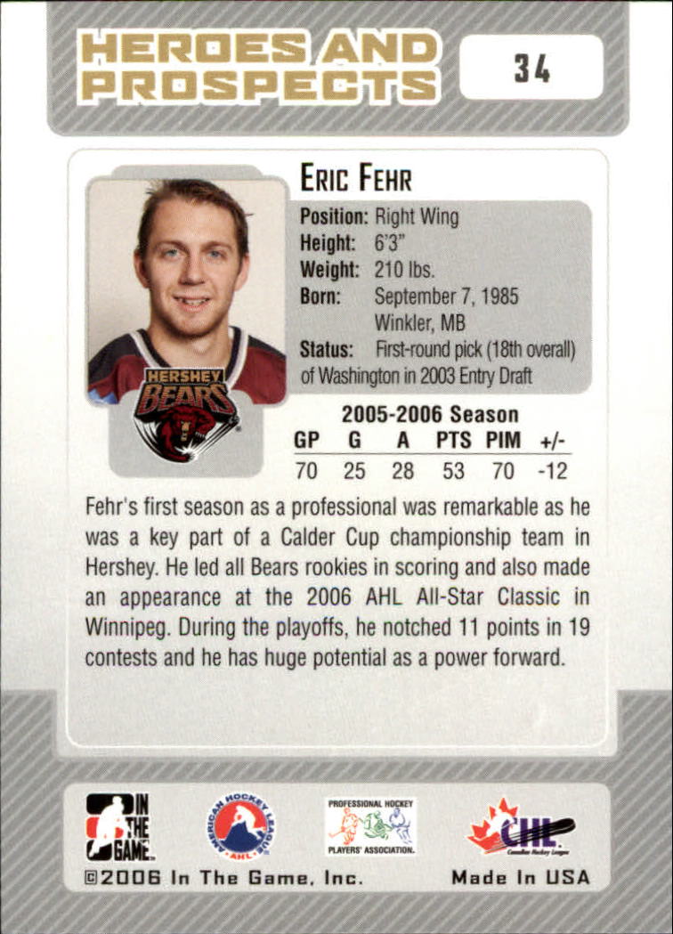2006-07 ITG Heroes and Prospects #34 Eric Fehr back image