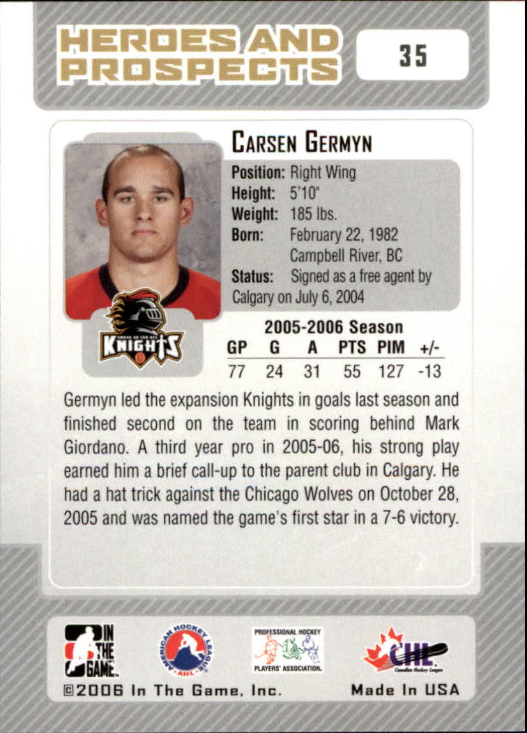 2006-07 ITG Heroes and Prospects #35 Carsen Germyn back image