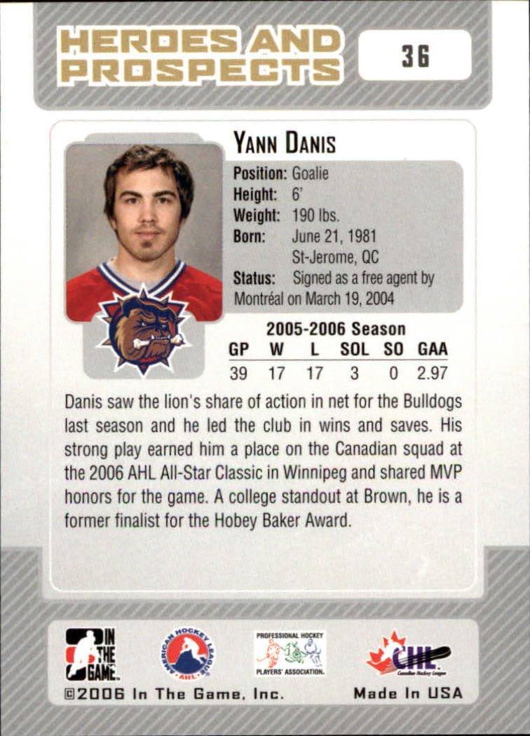 2006-07 ITG Heroes and Prospects #36 Yann Danis back image