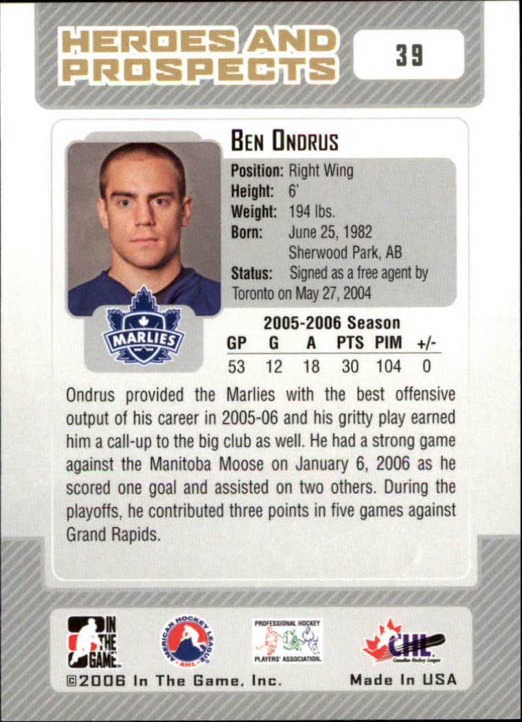 2006-07 ITG Heroes and Prospects #39 Ben Ondrus back image