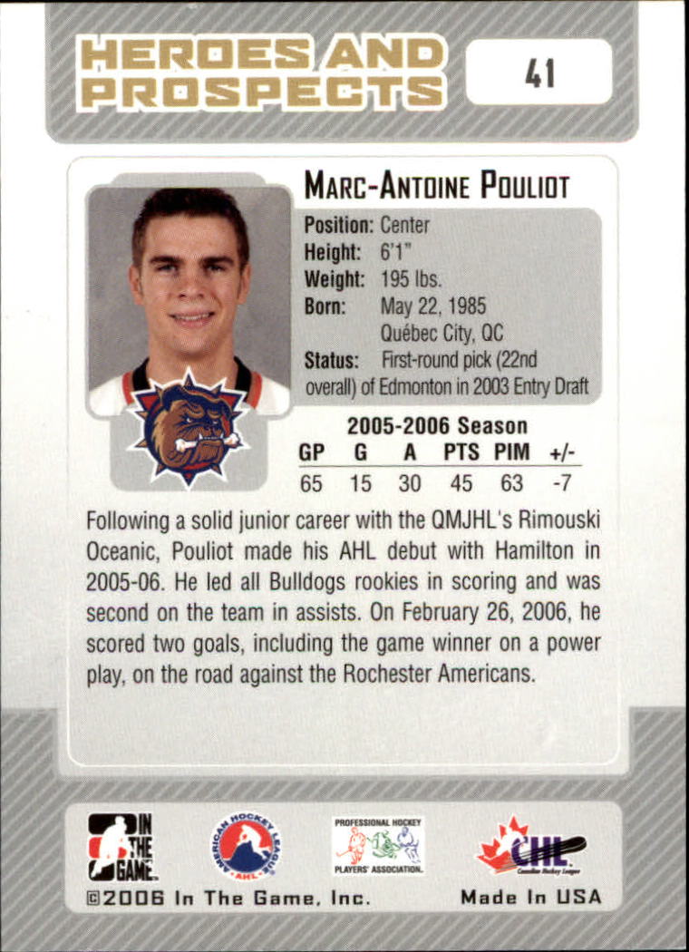 2006-07 ITG Heroes and Prospects #41 Marc-Antoine Pouliot back image