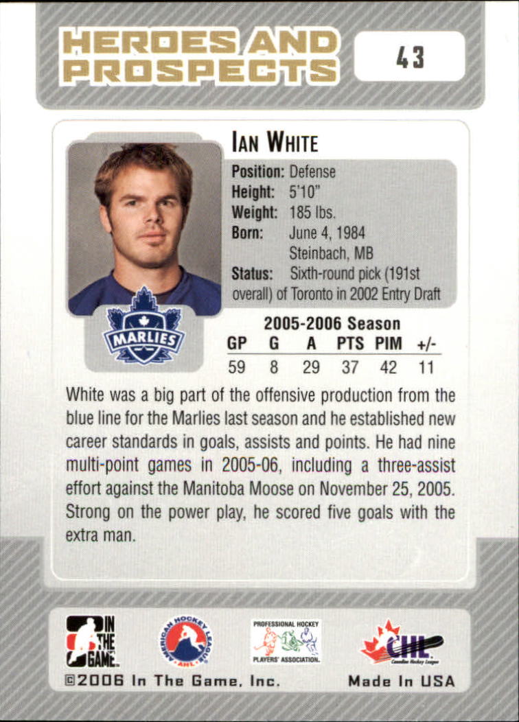 2006-07 ITG Heroes and Prospects #43 Ian White back image