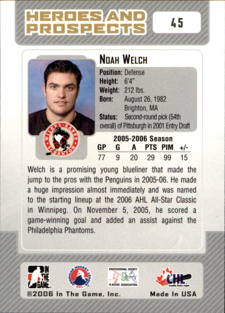 2006-07 ITG Heroes and Prospects #45 Noah Welch back image