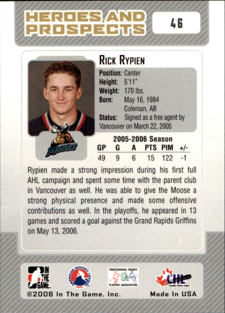 2006-07 ITG Heroes and Prospects #46 Rick Rypien back image