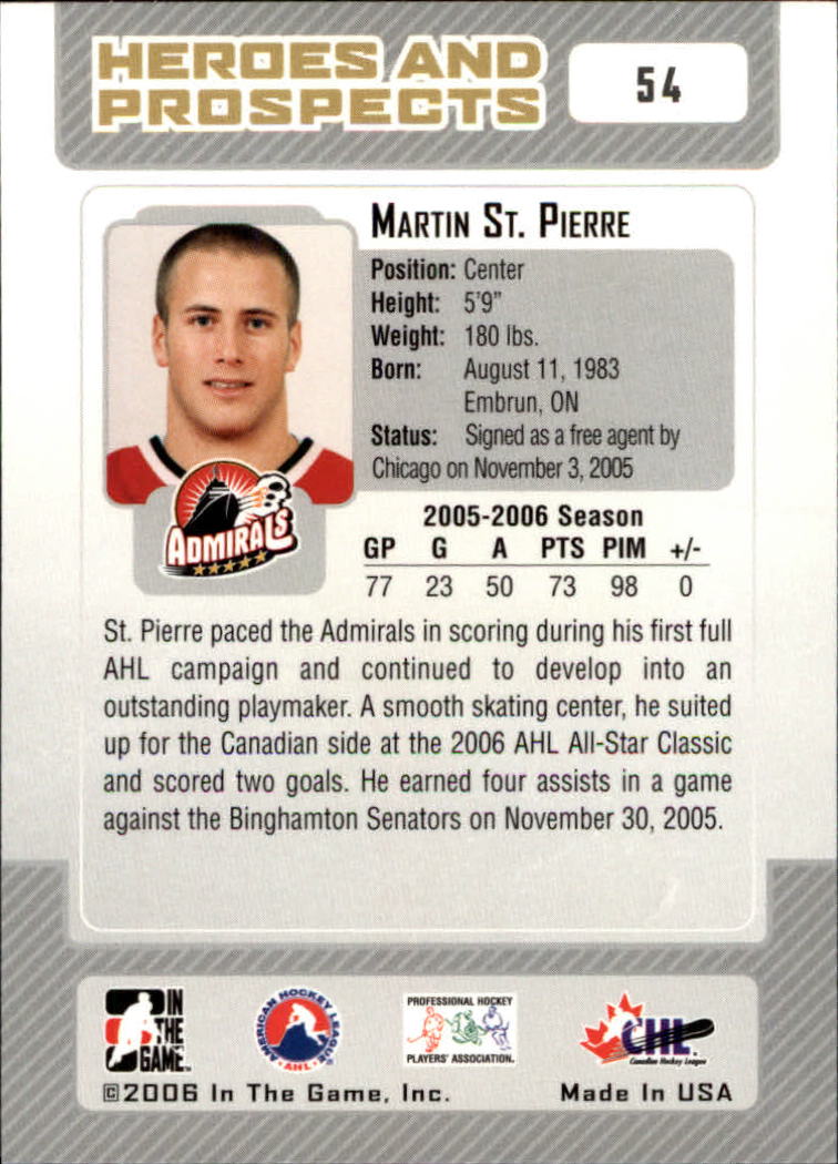 2006-07 ITG Heroes and Prospects #54 Martin St. Pierre back image