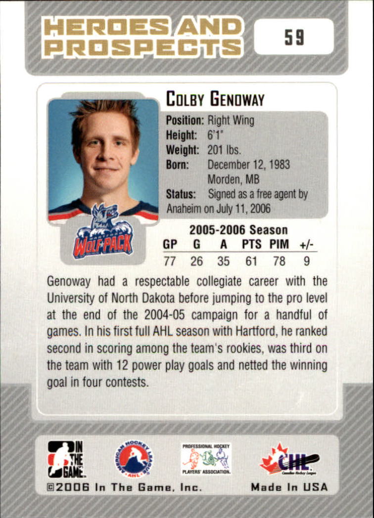 2006-07 ITG Heroes and Prospects #59 Colby Genoway back image