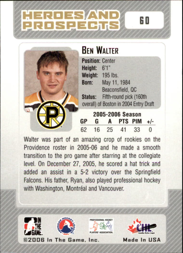 2006-07 ITG Heroes and Prospects #60 Ben Walter back image