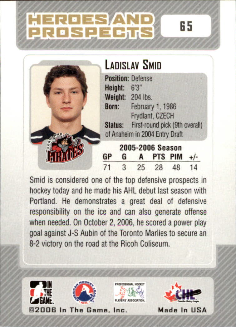 2006-07 ITG Heroes and Prospects #65 Ladislav Smid back image