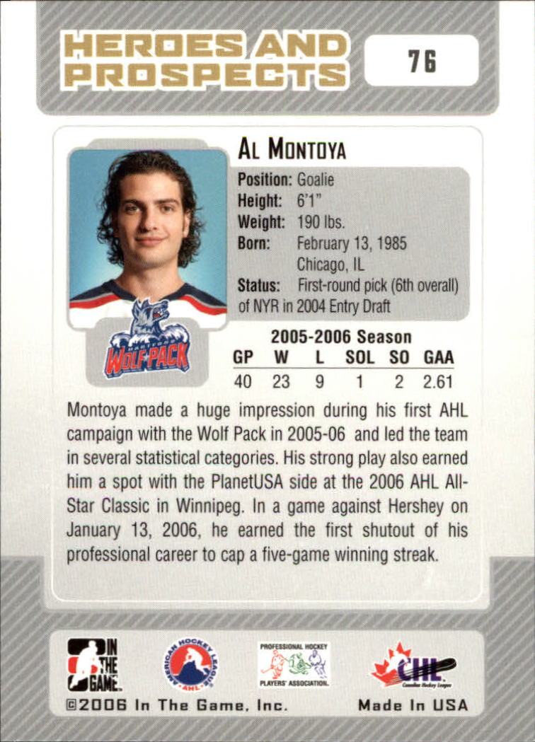 2006-07 ITG Heroes and Prospects #76 Al Montoya back image