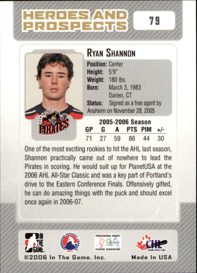 2006-07 ITG Heroes and Prospects #79 Ryan Shannon back image