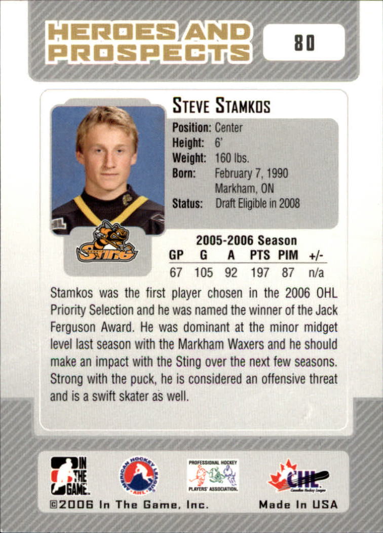 2006-07 ITG Heroes and Prospects #80 Steven Stamkos back image