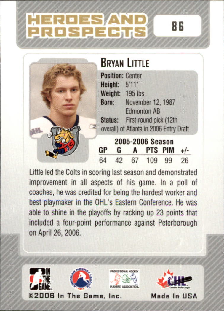 2006-07 ITG Heroes and Prospects #86 Bryan Little back image