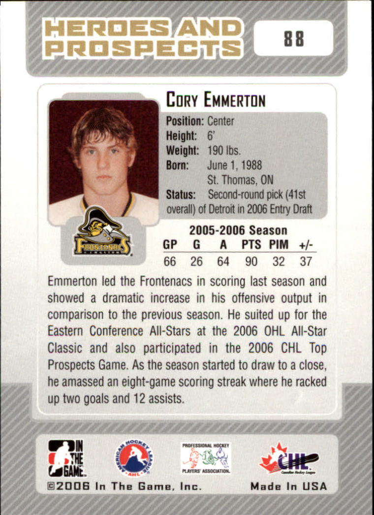2006-07 ITG Heroes and Prospects #88 Cory Emmerton back image