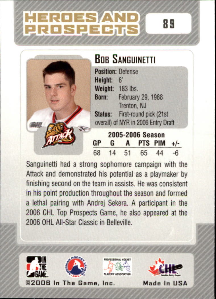 2006-07 ITG Heroes and Prospects #89 Bob Sanguinetti back image