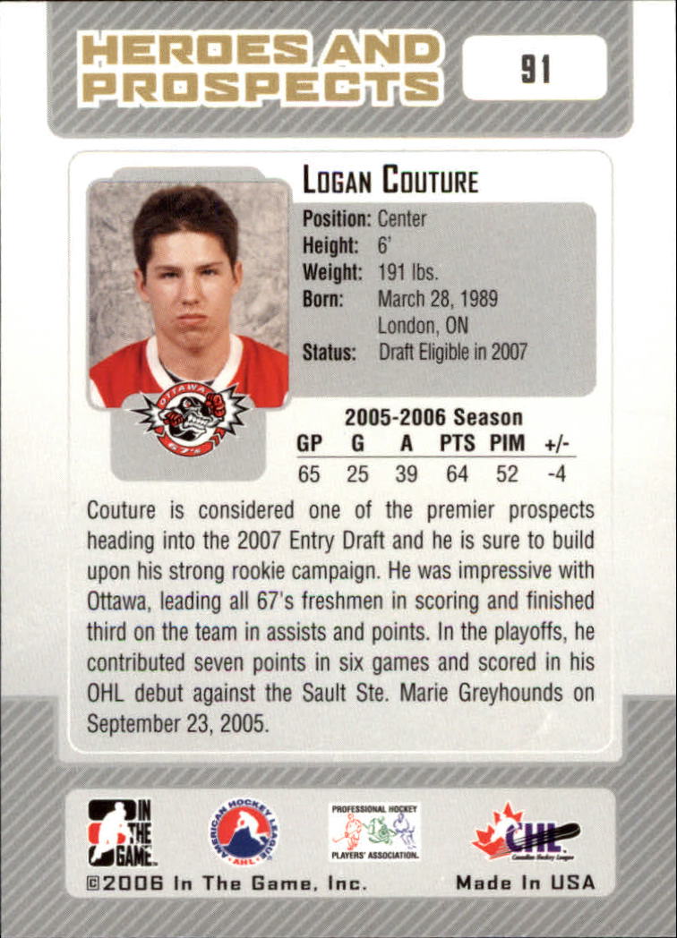 2006-07 ITG Heroes and Prospects #91 Logan Couture back image